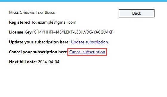 Highlights the 'Cancel membership' link in a subscription confirmation email